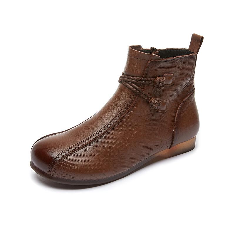 Flat boots women's new autumn and winter cotton shoes first layer cowhide beef tendon soft sole short boots retro women's boots
