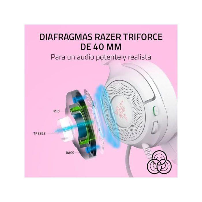 Auriculares Gaming Razer Kraken Kitty V3 X con cable y orejas de gatito micrófono cardioide blancos
