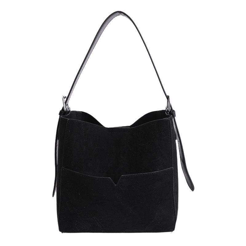 Suede Shoulder Bag with Front Pocket Large Capacity Fashion Everyday Bag