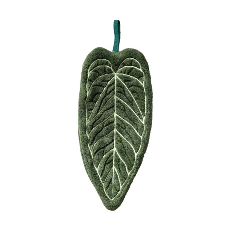 1Pc Coral Velvet Hand Towel, Plant Leaf Shape, Can Be Hung for Convenient Use,Superabsorbent,Kitchen and Bathroom Hand Towel