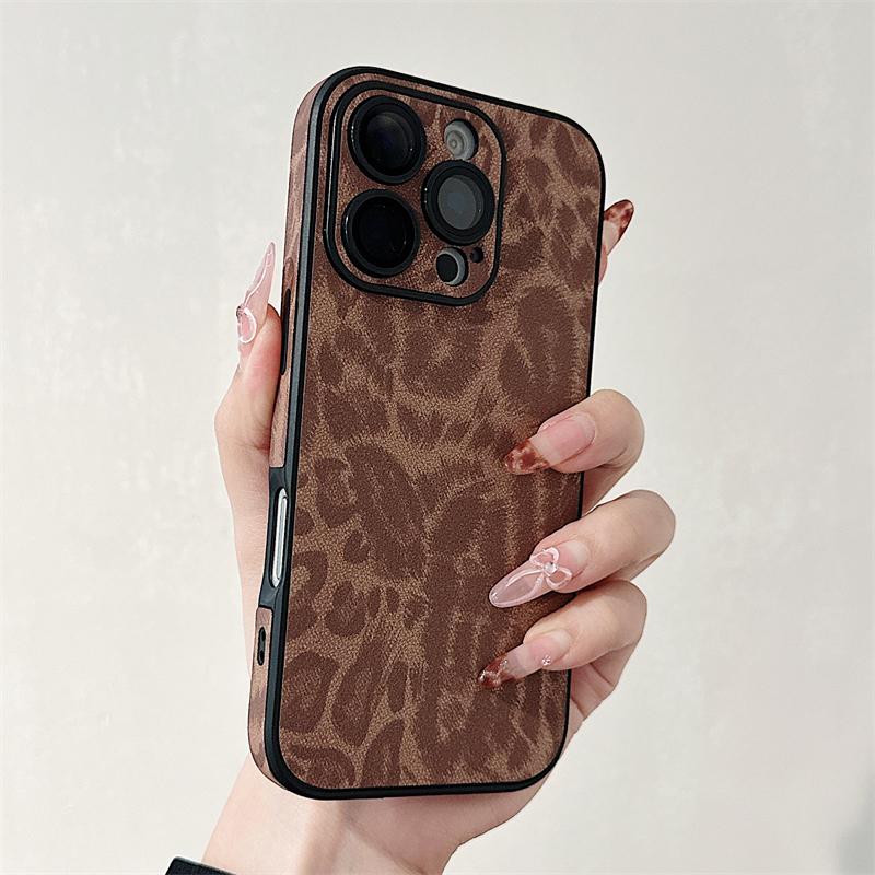 Luxury Colorful Leopard Pattern Leather Phone Case For iPhone 16 15 14 Plus 13 12 11 Pro Max Matte Shockproof Soft Bumper Cover