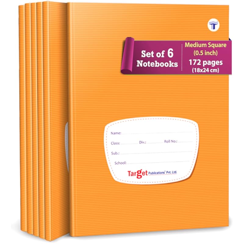 Target Publications Medium Square Ruled Notebooks (172 Pages) | Soft Brown Cover | 18 Cm X 24 Cm Approx | Maths Exercise