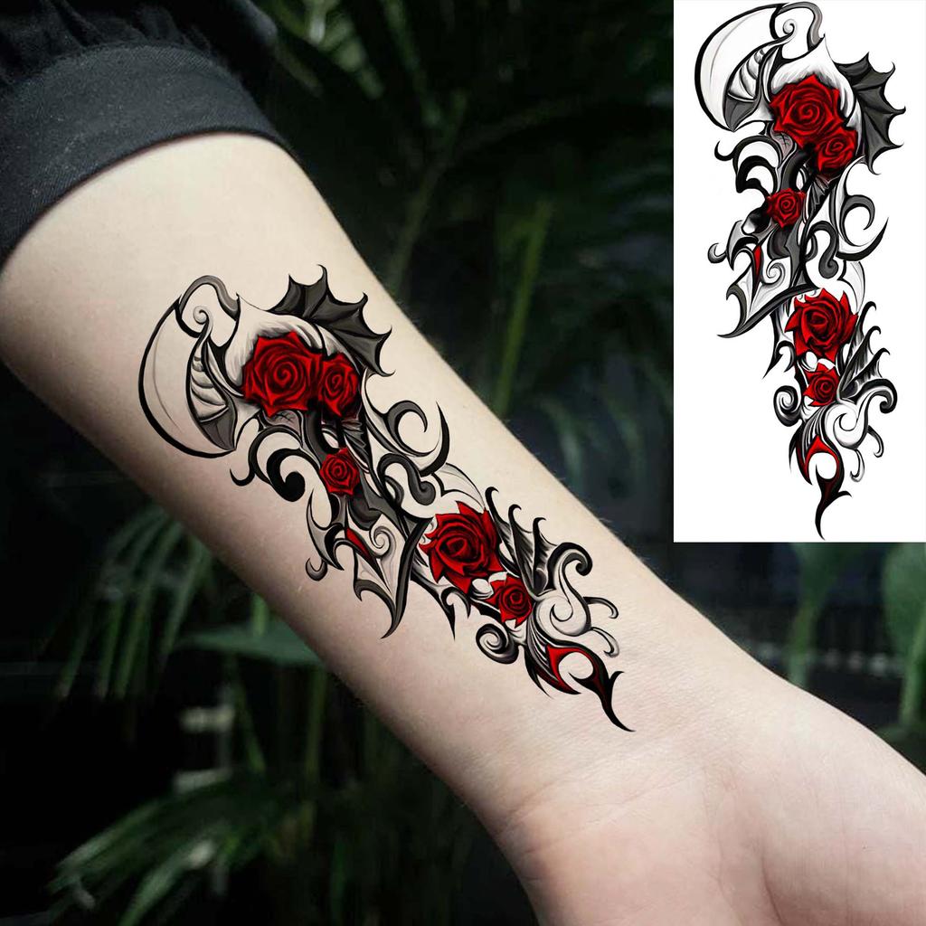 1 Sheet Colorful 3D Rose Flower Butterfly Temporary Tattoos For Women Adults Hand Foot, Waterproof Realistic Fake Tattoo Sticker