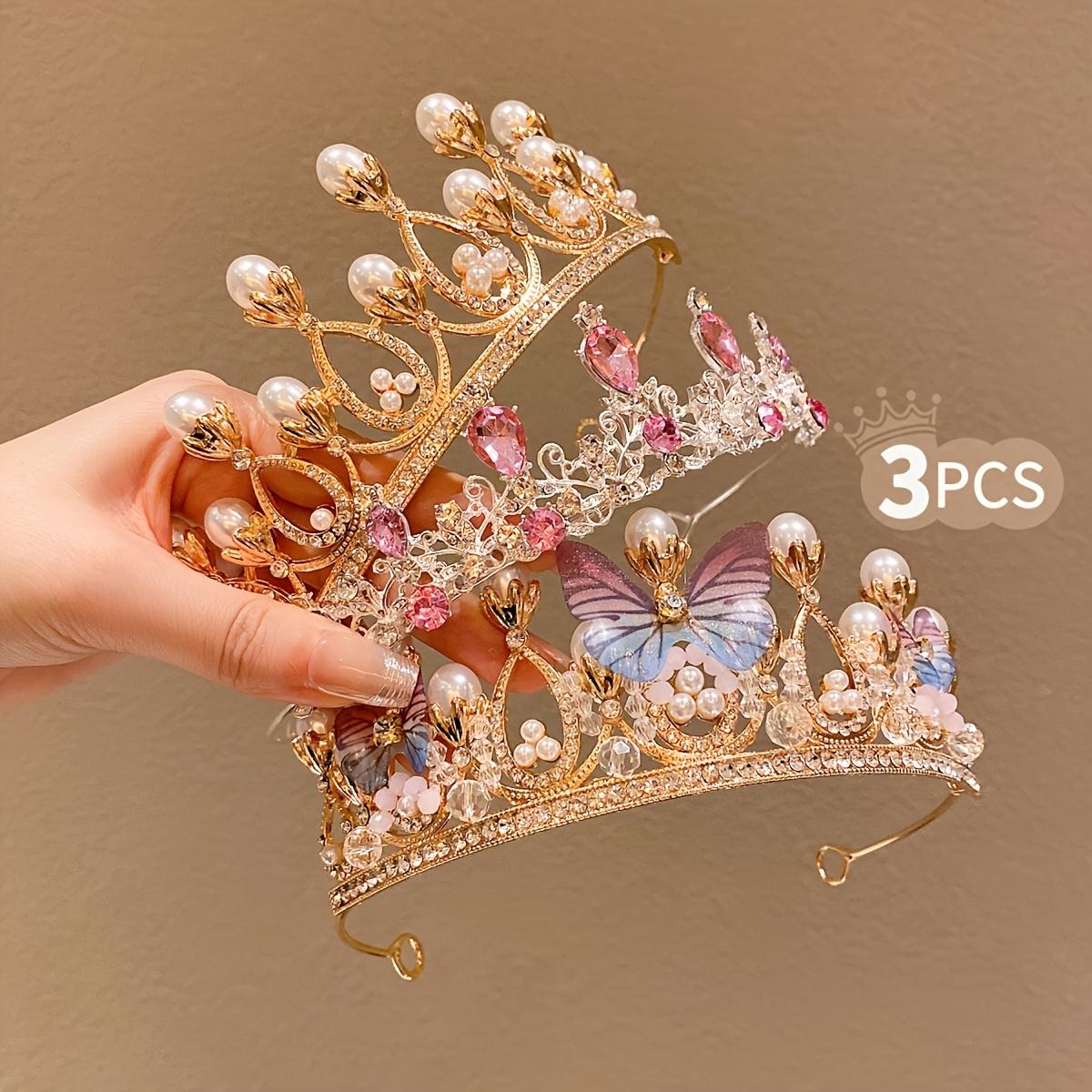 

high quality3pcs Colorful High-End Crown Hairbands - Luxurious Birthday Rhinestone Crown Headbands - Princess Tiara Bridal Headband Accessories - 3pcs