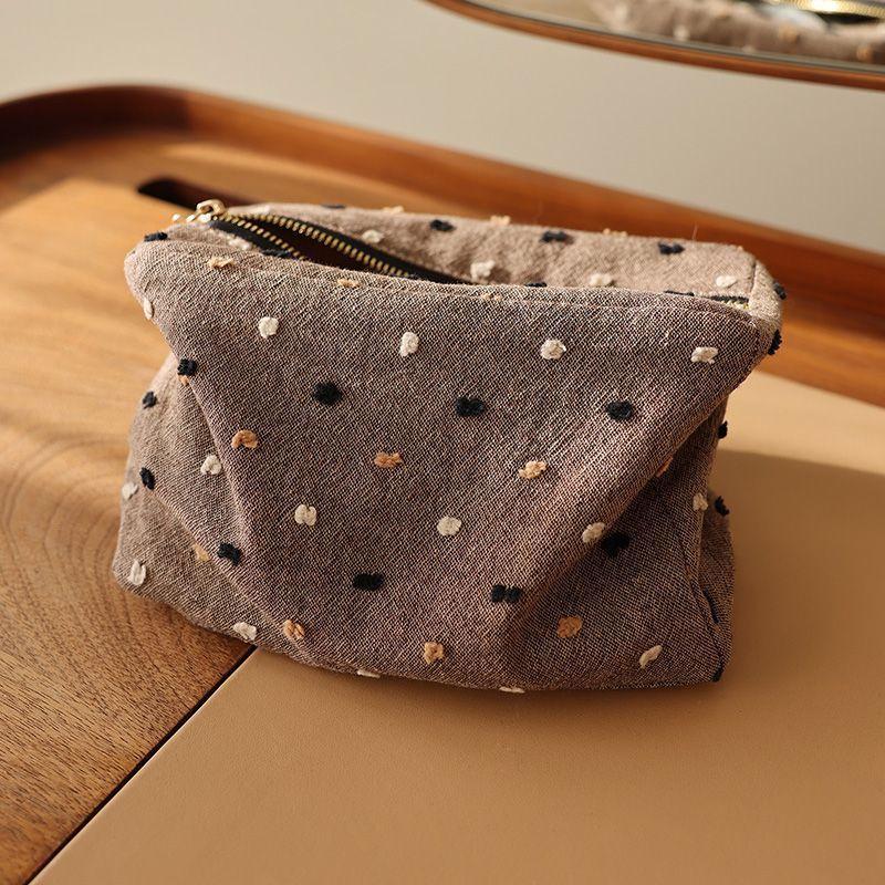 Checkered Striped Fabric Cosmetic Bag Square Three-dimensional Zipper Storage Bag Travel Portable Handbag Liner Bag Makeup Bag