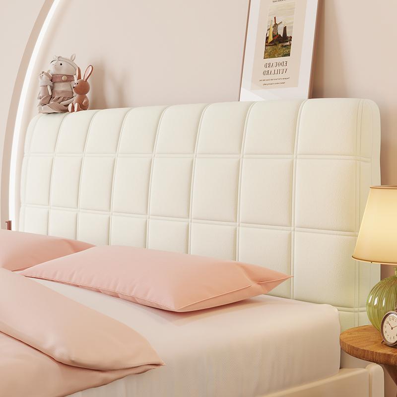 Grid Pattern Bedhead Cover Stretch Soft All-Inclusive Headboard Covers Solid Color Thicken Dustproof Backrest Protector Cover