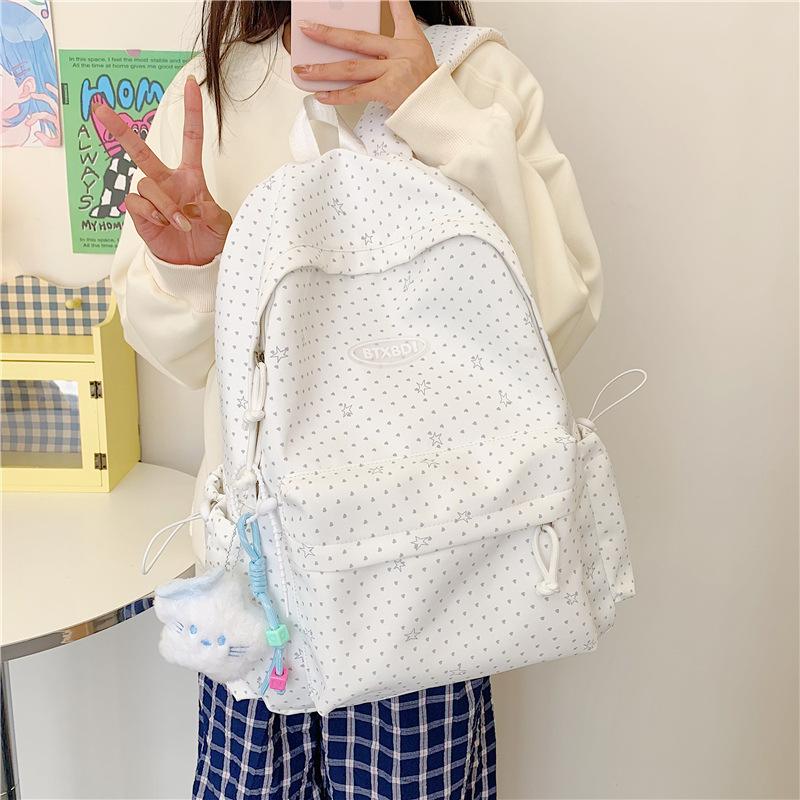 Schoolbag female high-value middle school student large-capacity Mori printed backpack cute polka dot lightweight travel backpack