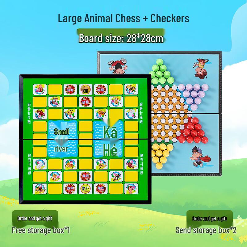 Magnetic Animal Chess & Checkers Board Game Set