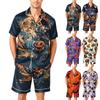 Zweiteiliges Schlafanzug-Set für Herren mit kurzärmeligem Knopfleisten-Oberteil und Shorts - Weiche, bequeme, atmungsaktive Nachtwäsche, S-XXXXL