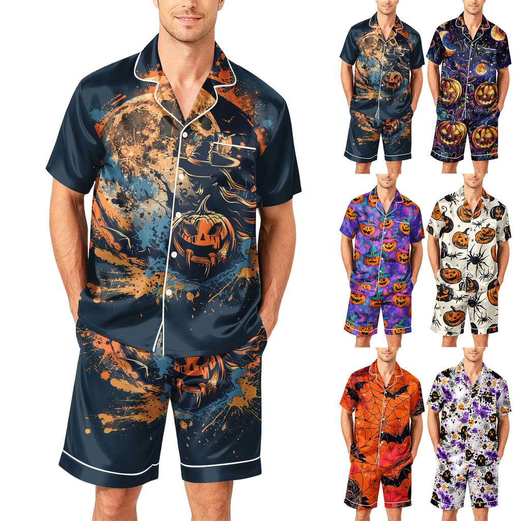 Herren Kurzarm-Pyjama-Set Button-Down-Hemd mit Saum und passender Hose Weiche Freizeit-Schlafkleidung Erhältlich in den Größen S bis XXXXL