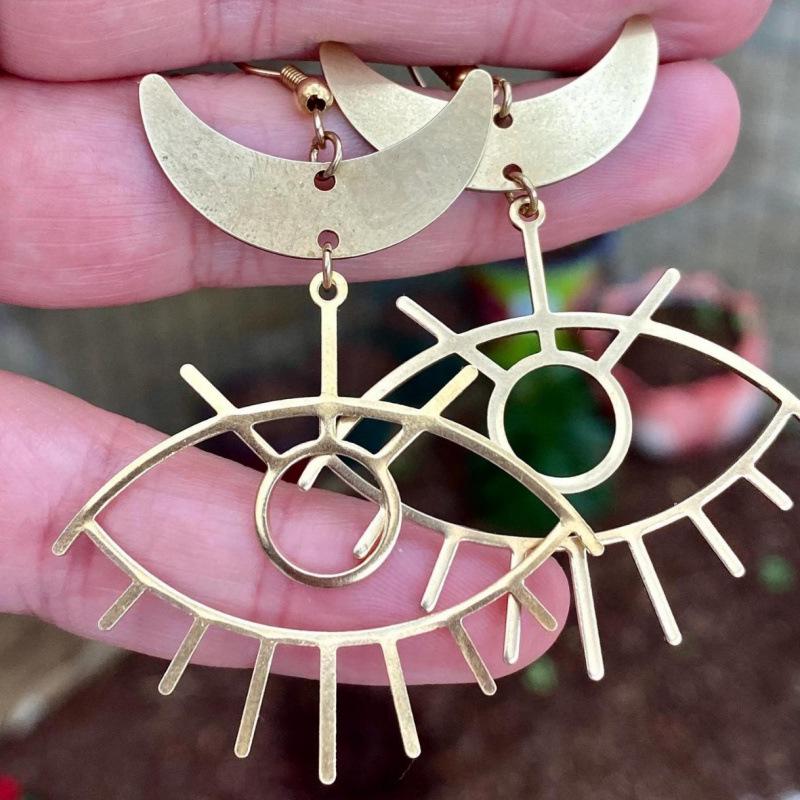 Bohemian Moon Eye Brass Earrings