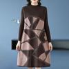 Autumn Winter Women's Plus Size Sweater Dress Loose Pullover Color-Block Knit Midi Dress Thick A-line Sweater Dress
