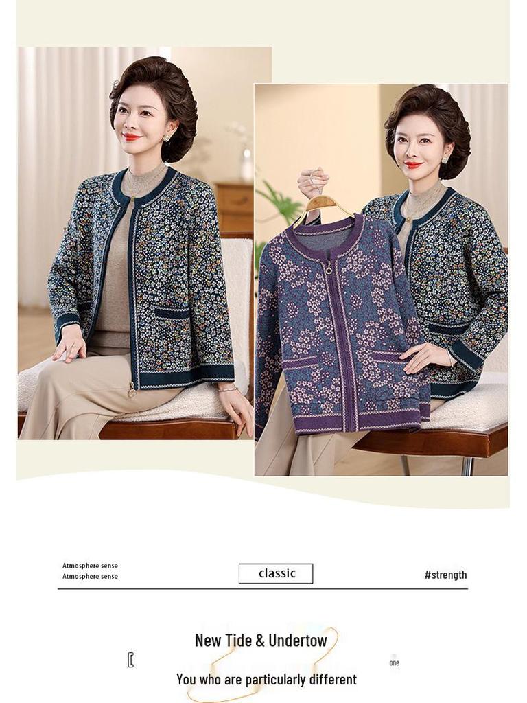 Women's Autumn Knit Cardigan for Middle-aged and Elderly 