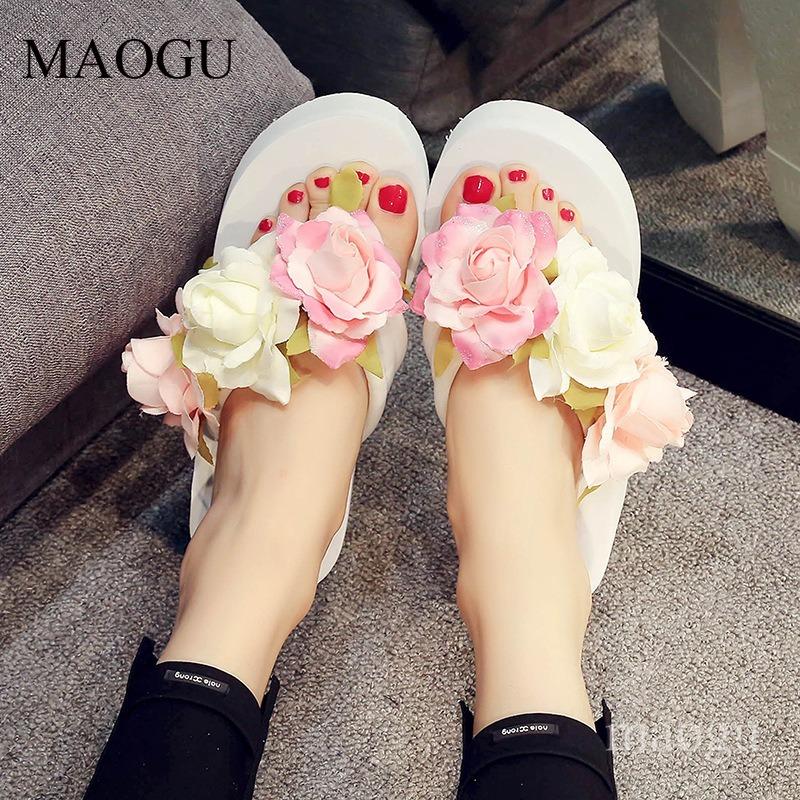 Lightweight Thick-sole Women's Summer Fashion Slippers Flower Decors Platform Flip Flops Woman Casual Slides Zapatos De Mujer