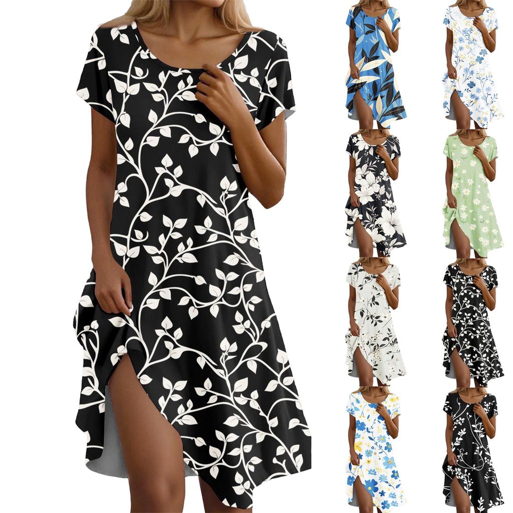 Women's Casual Short Sleeved Dress With Floral Print And Pocket Design And Pocket Design