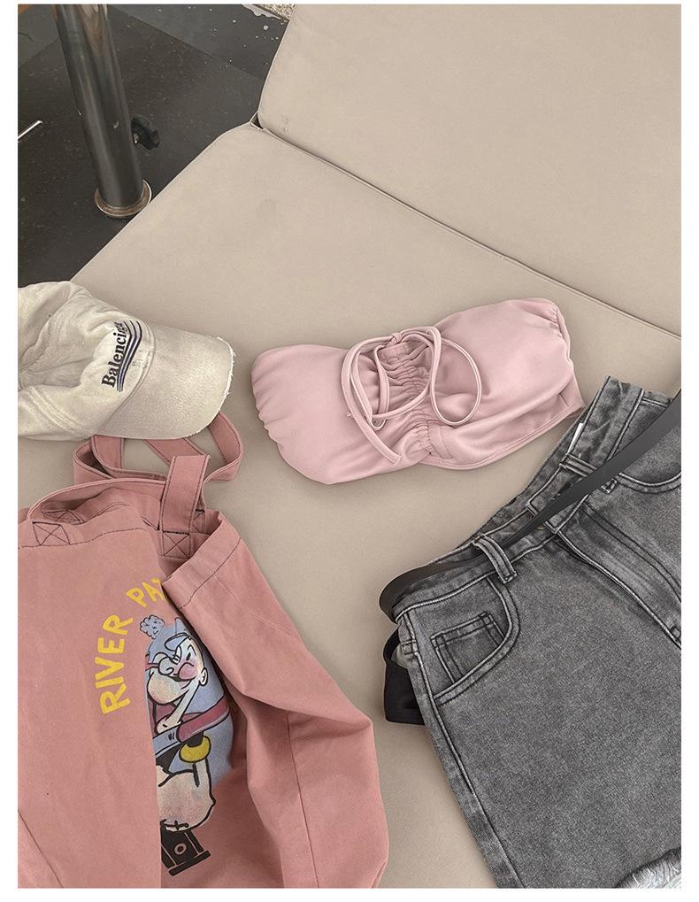 Korean Style Sexy Push-up Bandeau Halter Color Block Bikini