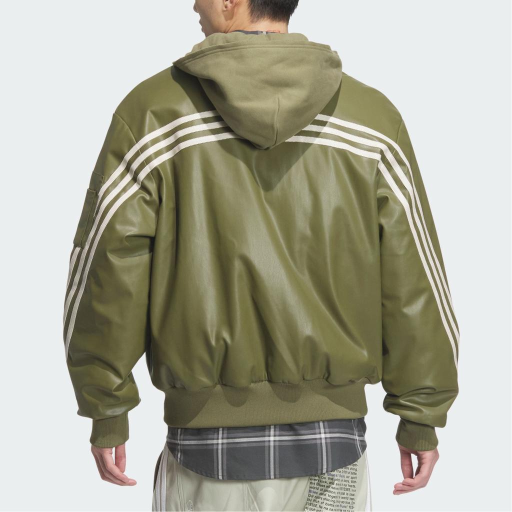 Adidas Originals FW24 PU Jacket M Series Fashion Logo Stripe Stylish Zipper Sports Long Sleeve Jacket Men Jackets Dark-Olive-Green JL7557
