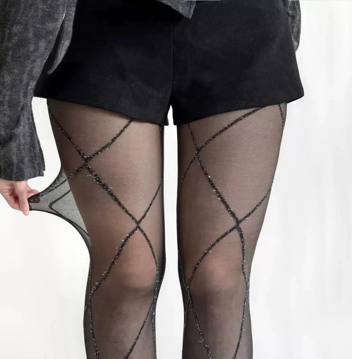 

Large size stockings silver silk cross rhombus jumpsuit spring and summer ultra-thin sexy and thin design rhombus gray silk ( 40-70kg ) чёрный