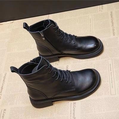 Vintage British Martin Boots Women's 2025 New Cross Strap Side Zipper Flat Bottom Fashion Skinny Soft Boots