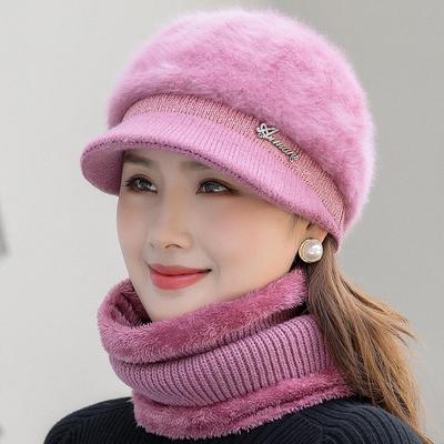Nuovo cappello invernale da donna Mantieni caldo berretto Cappello e sciarpa alla moda Set Cappelli caldi per donna Cappello lavorato a maglia con tesa invernale in pelliccia di coniglio casual