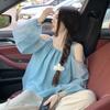 Korean Style Thin Strapless Lantern Sleeve Chiffon Blouse Women's Summer Lazy Style Loose Slimming Sun-Protective Top