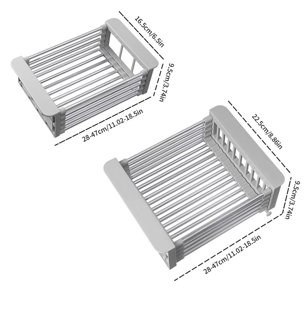 Expandable Sink Drainer Adjustable 28-47cm Stainless Steel+PP Anti-slip Large Capacity Vegetable & Cutlery Drainer