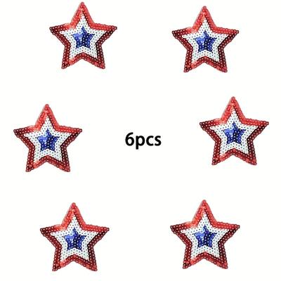 6pcs Red White Blue 3 Color 5 Star Sequin Sew Iron On Label Embroidered Patches Appliques Sequin Five-pointed Star Patch