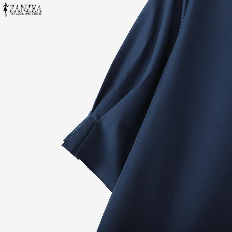 ZANZEA Women Casual V-Neck Solid Color Loose 3/4 Sleeve Blouse