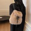Plüsch Rucksack Damen Klein Niedlich Kordelzug Flauschige Tasche Einfarbig Weicher Rucksack Winter Warm Kunstfell Schulter Rucksack