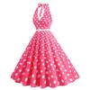 GMXIA Barbie Pink Women's Retro Neckline Polka Dot Print Swing Dress White Leather Belt