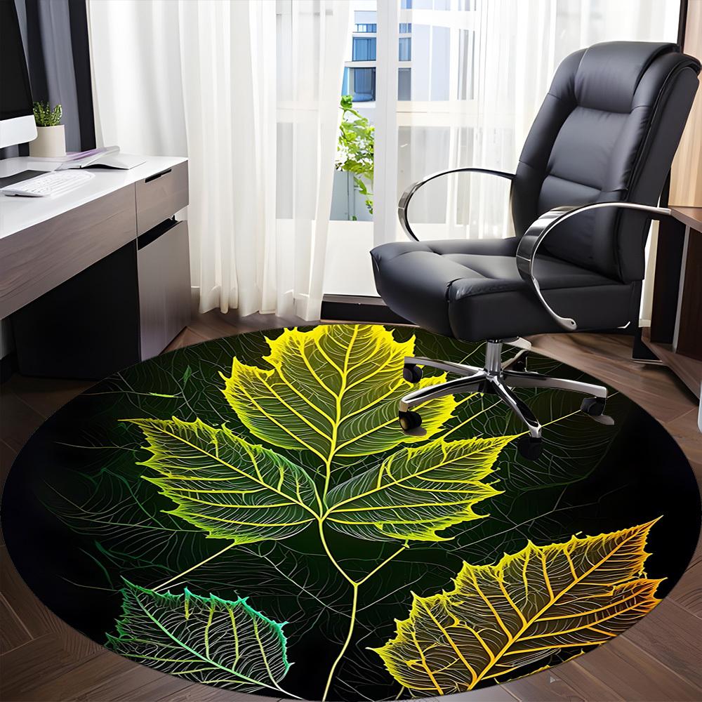 1pc Leaf Nature Office Round Area Rug, Indoor Mat Suitable ForOffice, Under Office Chairs Bedroom Living Room Home Decor, Room Deco  D030