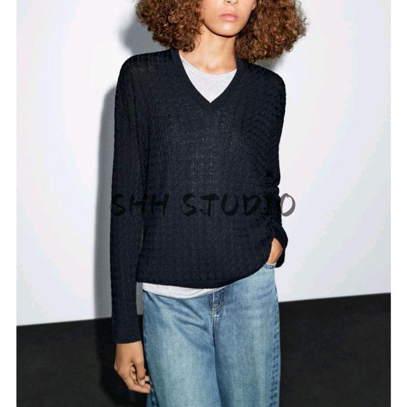 MD New Fall Women's Clothing Casual Laid-Back Style Soft Glutinous V Neck Twisted Flower Sweater Long Sleeve Knitwear 5684579