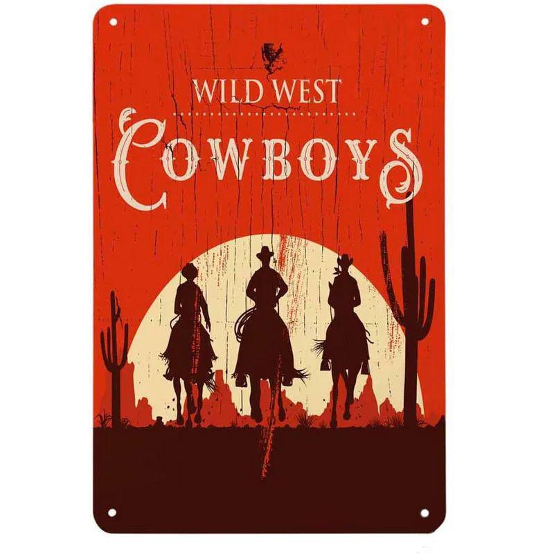 Wild West Cowboy Retro Tin Sign: Vintage American Bar & Restaurant Wall Decor