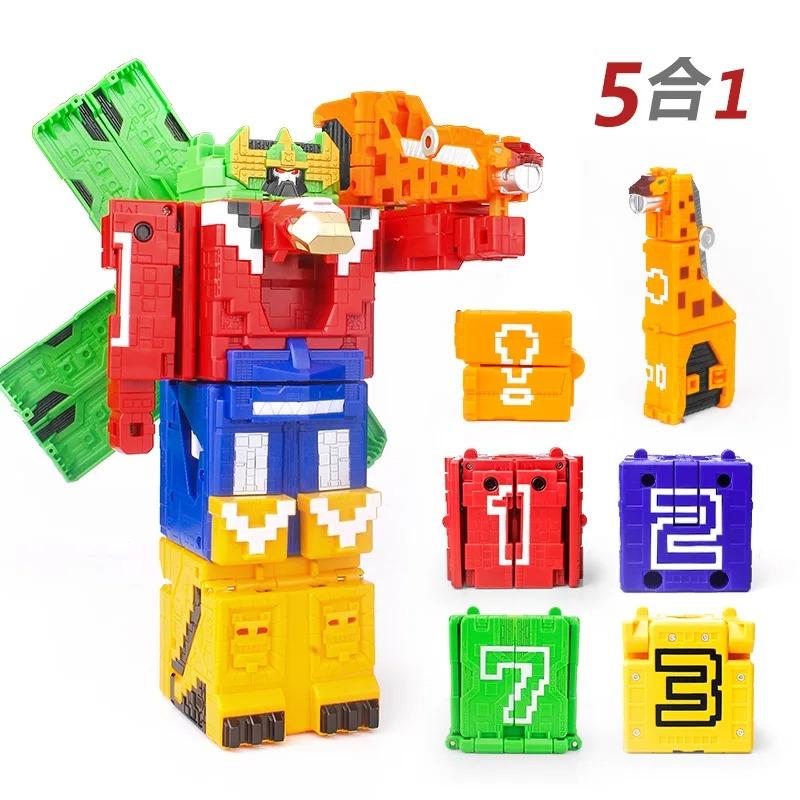 Power Montieren Lernspielzeug Mathe Würfel Verwandlungsroboter Ziffern Puzzle Ranger Tiere Jungen Spielzeug für Kinder