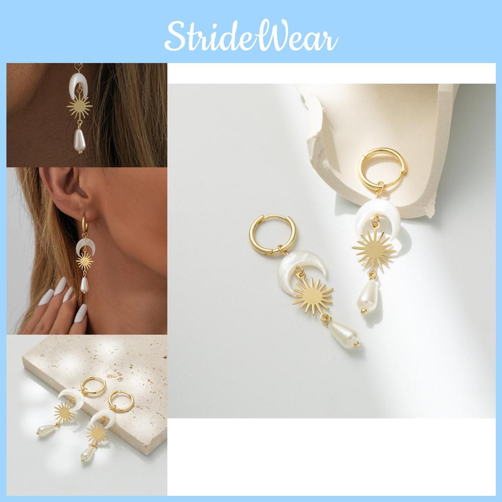 Plated Sophisticated Gold Moon Teardrop Earrings With Shell Natural