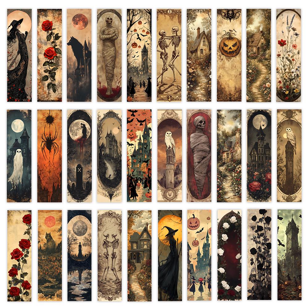 

32 шт., Ретро закладки ужасов, Хэллоуин, Черепа, Призраки, Подходят для учителей, читателей и книголюбов, Подарки на день рождения