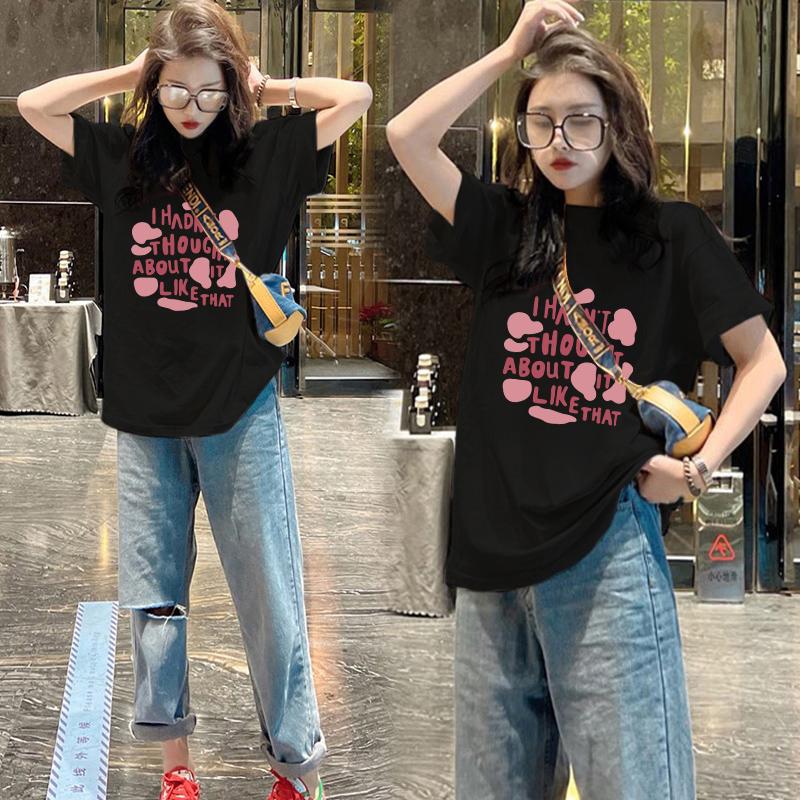 Pink Short-sleeved T-shirt Women's Crew Neck Pure Cotton Loose American Retro Women's Summer Dopamine Top