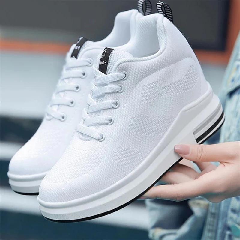 Comemore Women'S Casual Shoes Light Height Increase Sports Jogging Platform High White Sneakers For Women Spring Ladies Running