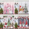 Christmas Gift Shower Curtain Pink Snowman Christmas Tree Elf Deer Red Bird Polyester Shower Curtains Bathroom Decor with Hooks