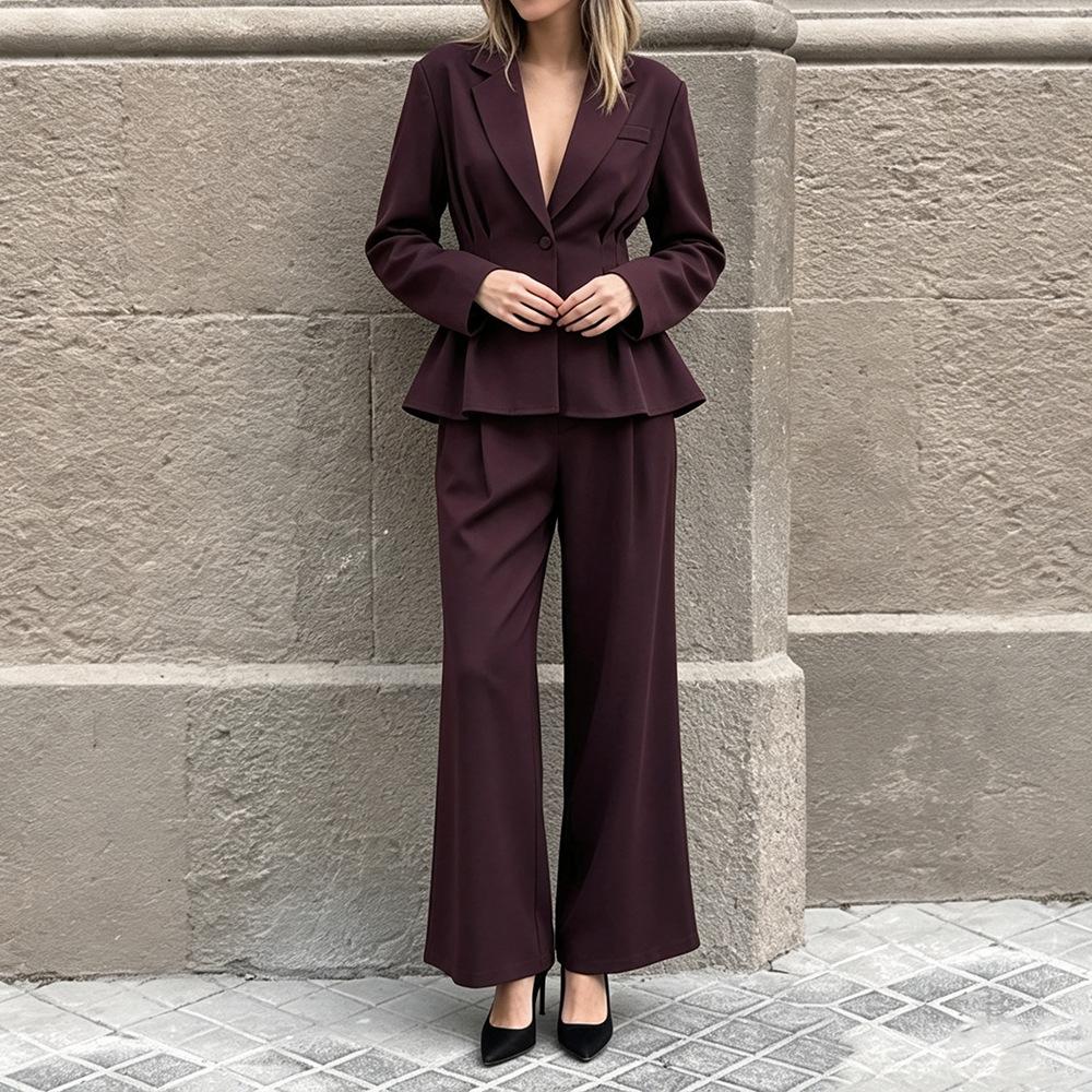 European and American Ins Aesthetic Deep V Low-cut Waist Suit Trousers Two < Unk > Piece Women Commuting Two-piece Set