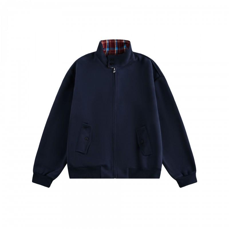 Unisex Retro Plaid Stand Collar Zip-Up Hoodie Jacket Casual Oversized Sweatshirt
