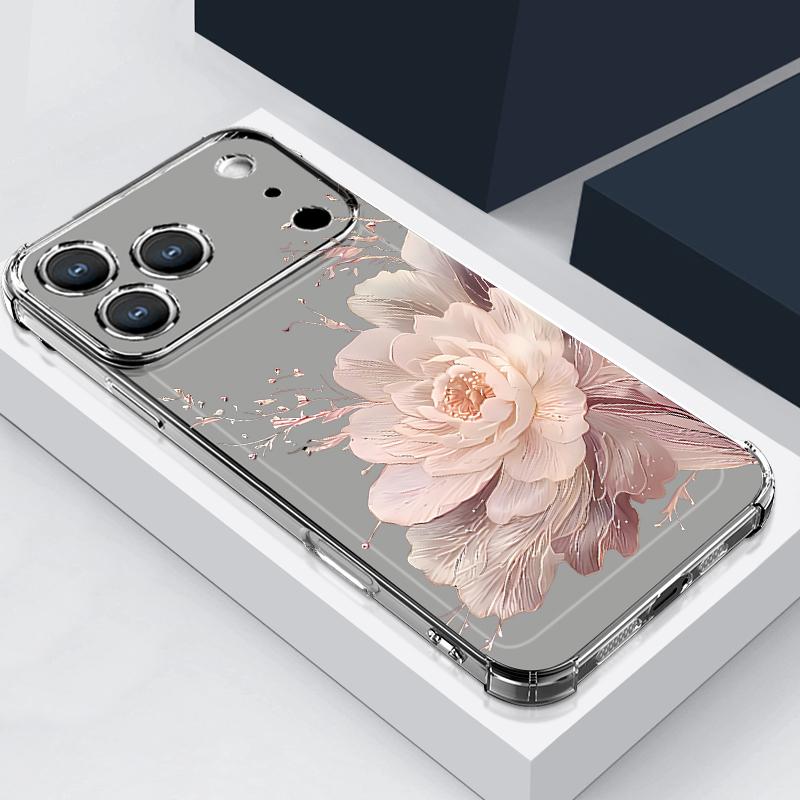 Pink Peony Floral Pattern Case For iPhone 17 Pro Max Coque iPhone 16 15 14 13 Pro Max 11 Shockproof Clear Soft Silicone Cover