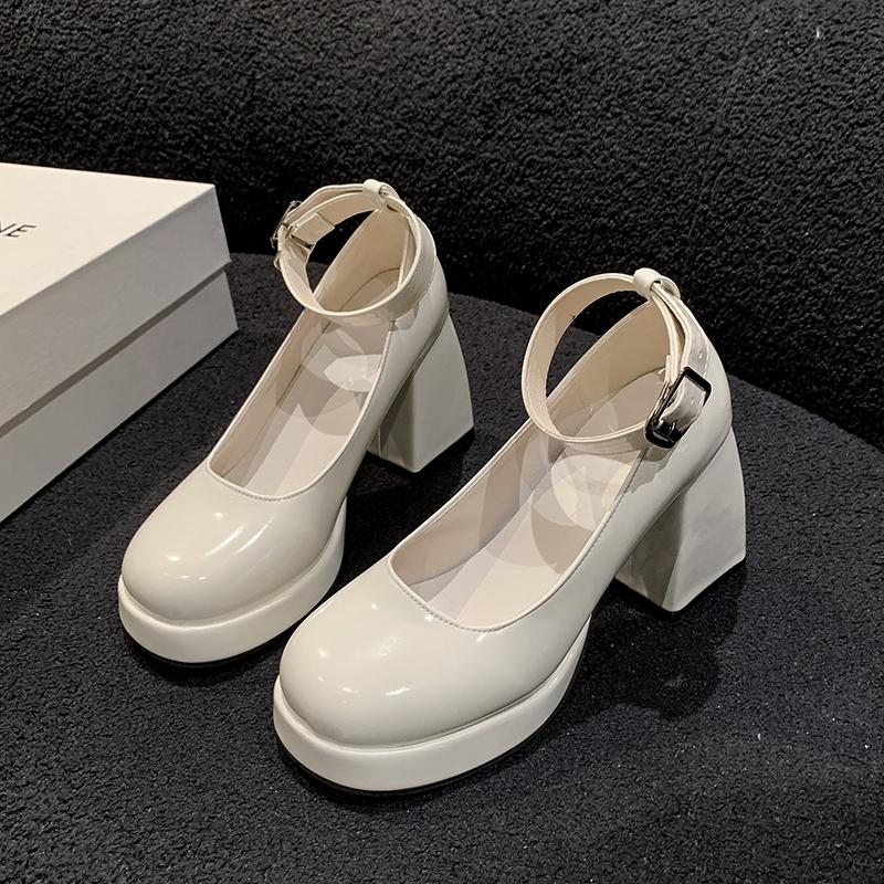 Fashion Spring New Coarse Heel Shoes Women Fashion Round Head Shallow Mouth with Thick Sole Anti-slip Wear-resistant High Heels