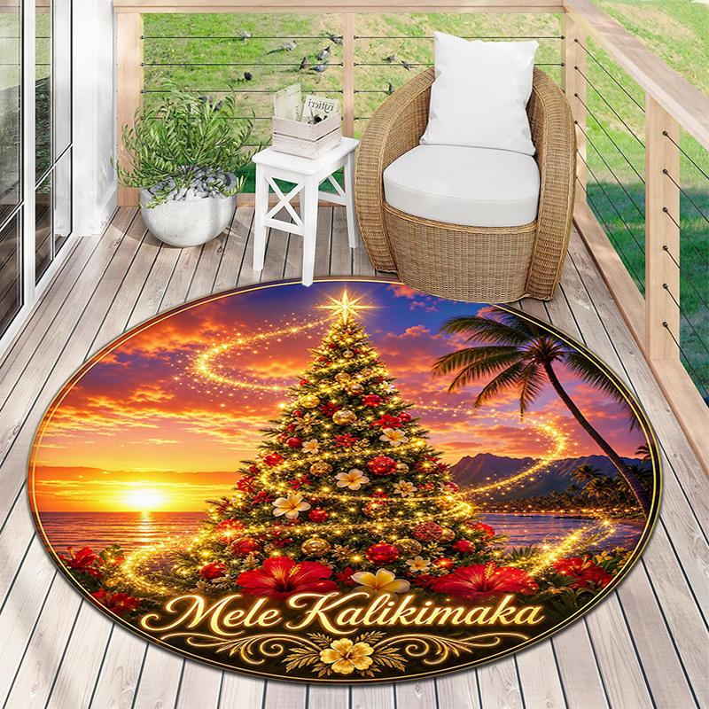 Cute Christmas Day Gift Bell Santa Claus Snowman Christmas Tree round rug Home Soft Decorative Anti slip Chair Mat Carpet Outdoor Floor Mat Carpet 16