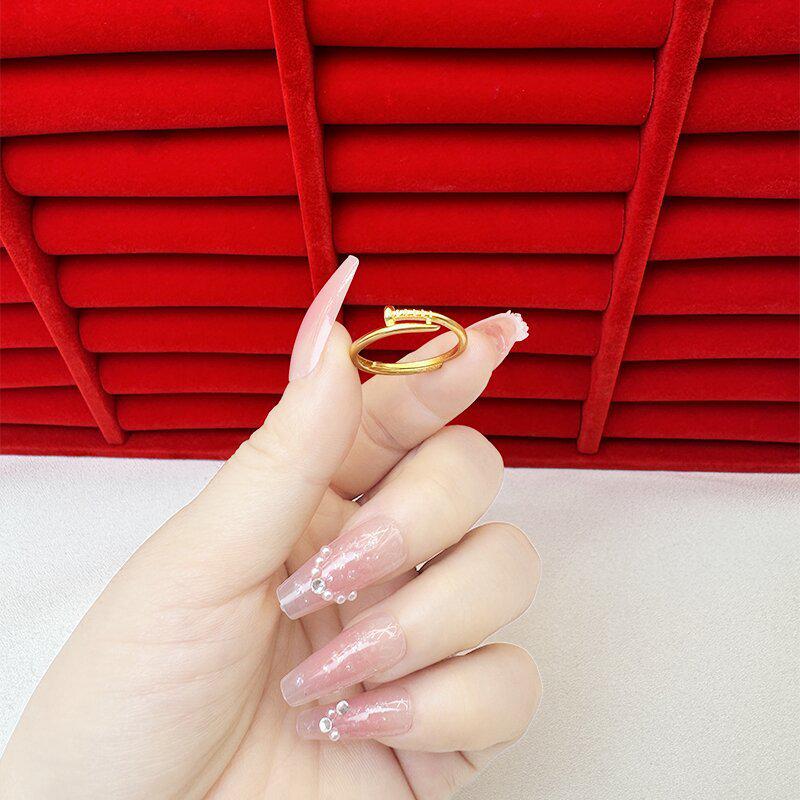 Exquisite Sand Gold Open Ring for Women: High-End Niche Design, Light Luxury Style, Long-Lasting Color, Imitation Gold.