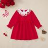 2025 Girls' Cotton Valentine Heart Embroidered Breathable Long-Sleeve Dress