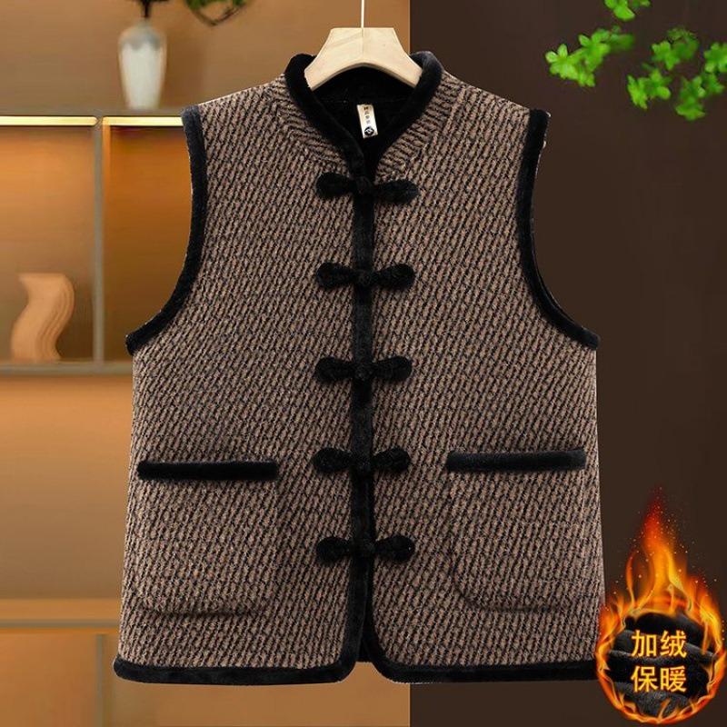 Autumn and winter Chinese style autumn and winter velvet vest buckle middle and old vest warm women's jacket thickened