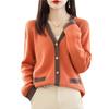 Autumn Women Fashion Color-block Cardigan Sweater Loose Knitted Top