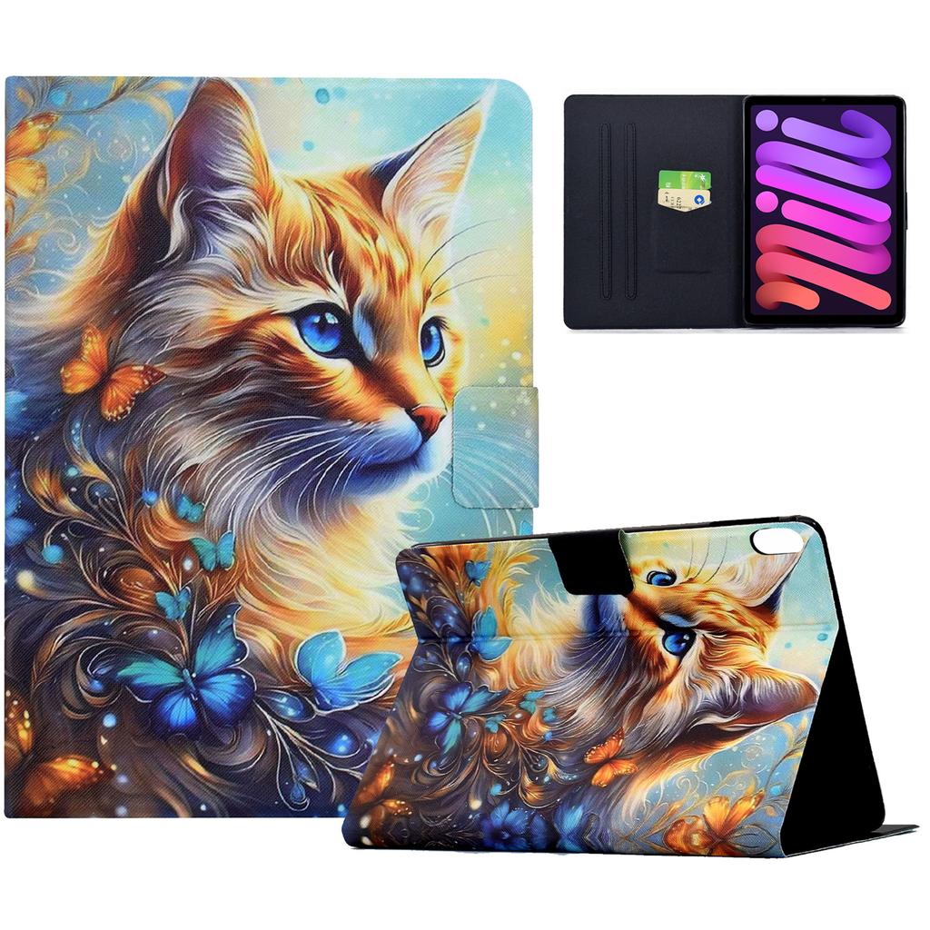 For iPad Mini (2024)/(2021) Case Colorful Pattern Painting Card Slots Stand Leather Tablet Cover with Auto Sleep/Wake