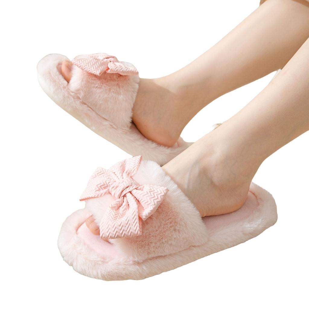 Women's Fuzzy Plush House Slippers with Design for Indoor Wear